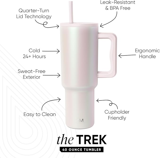 Simple Modern 40 oz Trek Tumbler with Handle and Straw Lid | Cup Holder Friendly Insulated Stainless Steel Travel Mug | Coconut Pearl