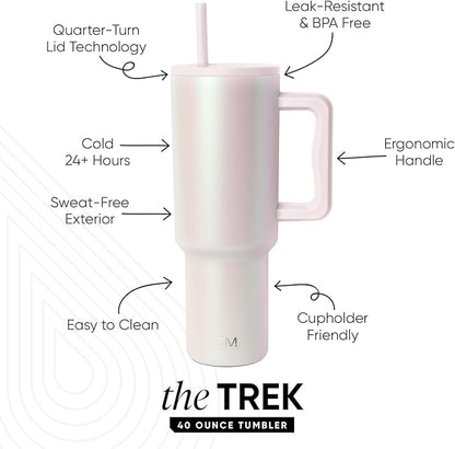 Simple Modern 40 oz Trek Tumbler with Handle and Straw Lid | Cup Holder Friendly Insulated Stainless Steel Travel Mug | Coconut Pearl