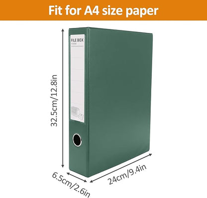 HUA JIE A4 Storage File Boxes Plastic Archives Cases with Clip, PVC File Folder Organizer Document Storage Filing Box for Office,32.5×6.5×24 cm, Green(Pack of 6)