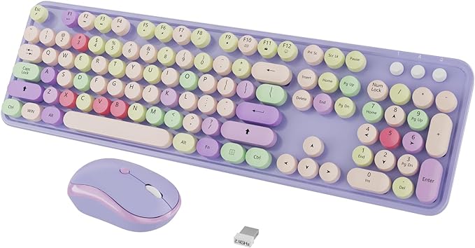 Wireless Typewriter Keyboard and Mouse - Wireless Keyboard with Silent Wireless Mouse, Cute Retro Keyboard Mouse Combo, 2.4G USB Computer Keyboard and Mouse for Windows Laptop/Desktop/PC(Purple)