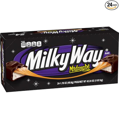 MILKY WAY Dark Chocolate Candy Bars, Midnight Dark, Full Size, 1.76 oz (Pack of 24) Chocolate Bars Bulk