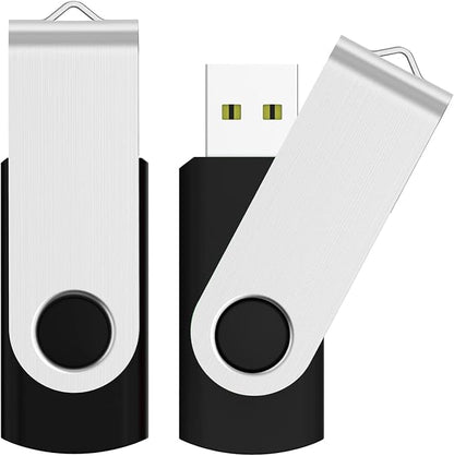 JUANWE 128GB Flash Drive 2 PCS, 2.0 Thumb Drive USB Drives Pendrive for File Storage Data Transfer, High Capacity Zip Drive Portable USB Storage Flashdrives 360° Swivel Cap, Jump Drive 128G×2 Black