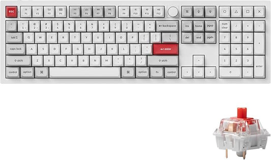 Keychron Q6 Pro Full Aluminum RGB Wireless/Wired Custom Mechanical Keyboard for Mac Windows Linux, Full-Size QMK/VIA Programmable Knob KSA Double-Shot PBT Keycaps Hot-Swappable K Pro Red Switch-White