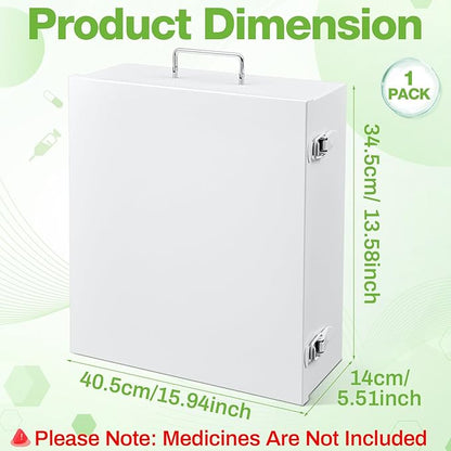 3-Shelf First Aid Cabinet with Pockets, Large Capacity Wall Mount Medicine Cabinet, Secure Metal Med Box with Easy Access-White