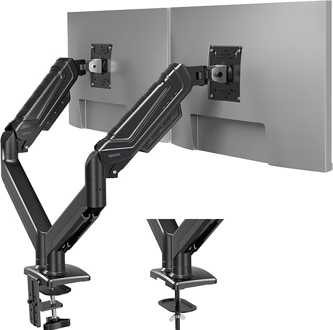 BONTEC Dual Monitor Stand for 13-34 Inch Screens, Gas Spring Adjustable Monitor Arm, Full Motion VESA 75x75/100x100mm Desk Mount with Tilt, Swivel, Rotation, Ergonomic Design for Home Office or Gaming