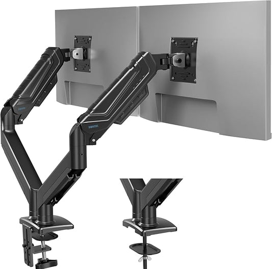 BONTEC Dual Monitor Stand for 13-34 Inch Screens, Gas Spring Adjustable Monitor Arm, Full Motion VESA 75x75/100x100mm Desk Mount with Tilt, Swivel, Rotation, Ergonomic Design for Home Office or Gaming