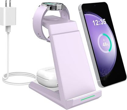 Wireless Charger for Samsung - NANAMI 3 in 1 Charging Station for Multiple Devices,Fast Charger Stand Dock for Galaxy S26 S25 S24 S23 Ultra S22 S21 Z Flip Fold,Galaxy Watch 5/5 Pro/4/3,Galaxy Buds Pro