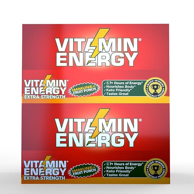 Vitamin Energy Immune+ Extra Strength Energy Shot Fruit Punch 8 Pack, 260mg Natural Caffeine, B-Vitamins, Citicoline, Green Tea, Immunity & Focus Support, Zero Sugar, Gluten-Free 1.93 fl oz