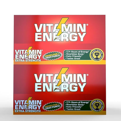 Vitamin Energy Immune+ Extra Strength Energy Shot Fruit Punch 8 Pack, 260mg Natural Caffeine, B-Vitamins, Citicoline, Green Tea, Immunity & Focus Support, Zero Sugar, Gluten-Free 1.93 fl oz