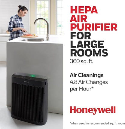 Honeywell HEPA Air Purifier for Home, 1733 Ft² Rooms in 1 hour, Air Quality Indicator, Auto Mode, Reduces Allergens, Dust, Pollen, Smoke, Pet Dander, Odors, Black, HPA5200