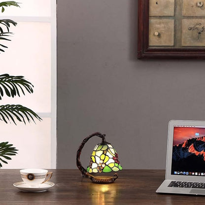 Bieye L10035 Grapes Tiffany Style Stained Glass Table Lamp with 6-inch Wide Lampshade Hanging on The Base (Green)