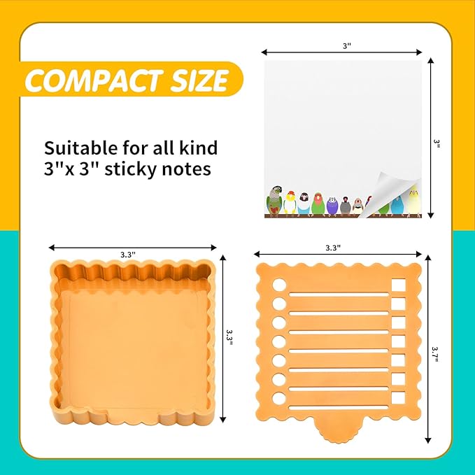 Sticky Notes Holder Cute with Stencil, Wavy Self-Stick Notepad Holder, Note Dispenser for Desk, Sticky Notes Organizer(Orange)