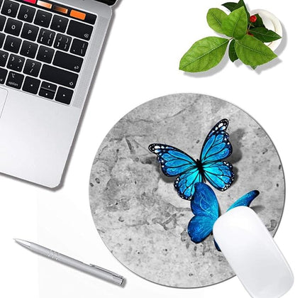 Blue Monarch Butterflies Gray Stone Watercolor Mouse Pad Round Non-Slip Rubber Mousepad Laptop Office Computer Decor Cute Desk Accessories Customized Design Mouse Pad