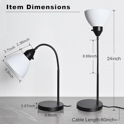LED Desk Lamp for Home Office, 3 Levels Dimmable Reading Light, Flexible Table Lamp for Bedside Office, Rotary Switch Control, Desk Lamp for College Dorm Study Lamp, Bulb Included, Black