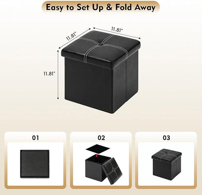 B FSOBEIIALEO Storage Ottoman with Faux Leather Foldable Small Square Foot Rest Coffee Table Black 11.8"X 11.8" X 11.8"