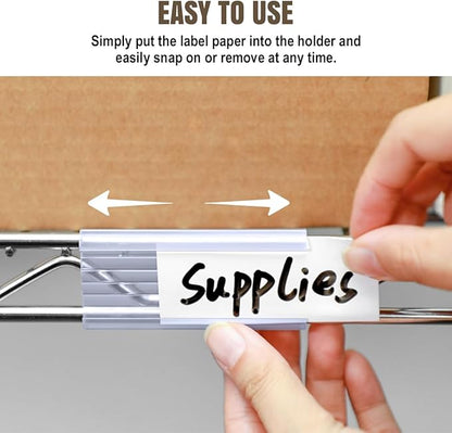 Lenink 30Pcs Wire Shelf Label Holders,Plastic Wire Rack Label Holder,Compatible with Metro 1-1/4in Shelves,Label Area 3in Lx1.25in H (Label Paper Insert Included)