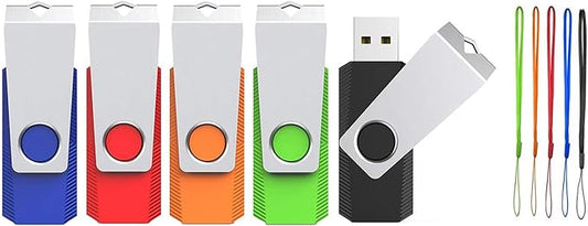 USB Flash Drive 8GB 5 Pack, Wooolken USB 2.0 Memory Stick with Lanyards Swivel Thumb Drives for Data Storage and Backup (5 Mixed Colors: Black Red Blue Orange Green)