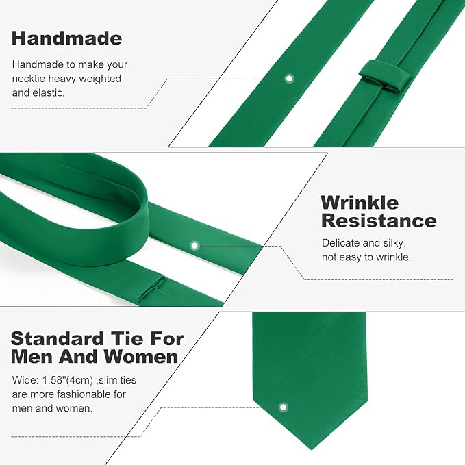 Skinny Ties Black Ties For Men and Women Solid Pure Color 1.58" (4CM) Plain Formal Slim Neckties