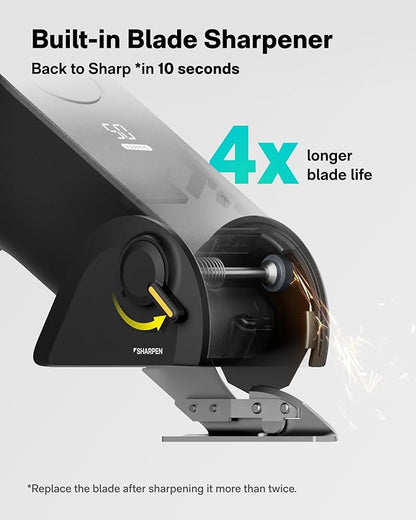HOTO EdgeFlow Cordless Electric Scissors, Titanium Blade & LED Display, Rechargeable Cardboard Box Cutter, Self-Sharpening & Tool-Free Easy-Swap, Safety Lock, for Cardboard, Carpet, Leather, Crafting