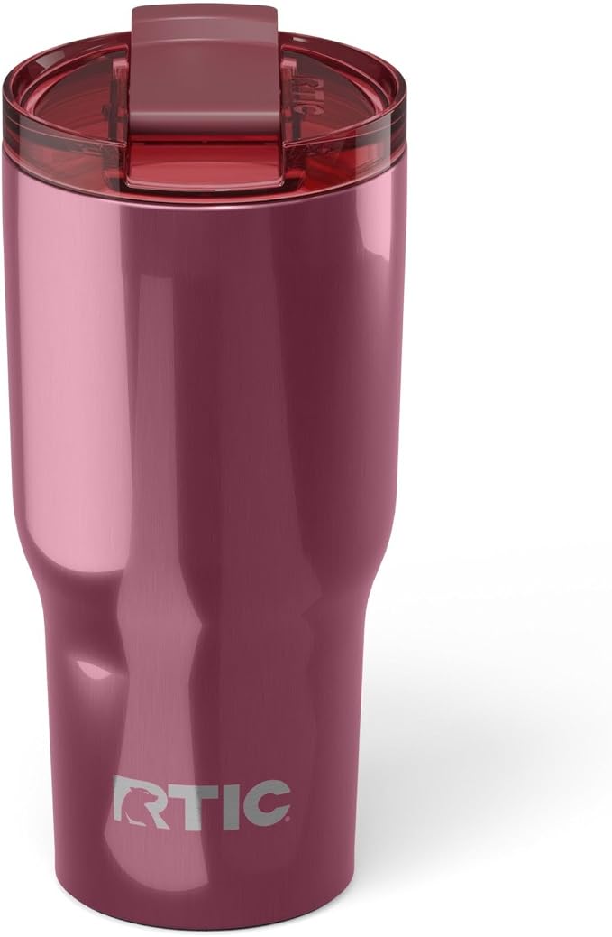 RTIC 20oz Essential Tumbler with Lid, Ceramic Lined, Insulated, Stainless Steel, Metal, Double Wall Vacuum-Insulation, Travel Cup for Iced Coffee, Tea, Hot and Cold Drink, Vintage Rose Metallic