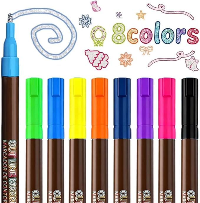 Marker Pen for Highlight Self-Outline Metallic, Double Line Magical Pens for Adult Coloring Books, Color Glitter Markers for Adults, Back to School Supplies for Kids, Toddler Gifts (12)