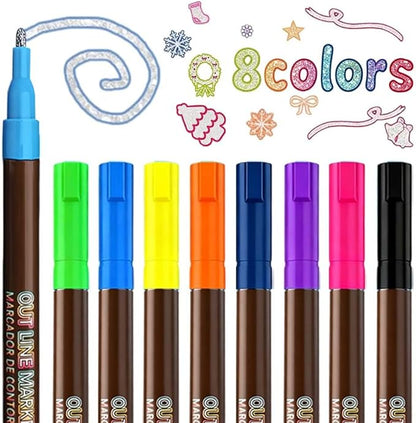 Marker Pen for Highlight Self-Outline Metallic, Double Line Magical Pens for Adult Coloring Books, Color Glitter Markers for Adults, Back to School Supplies for Kids, Toddler Gifts (12)