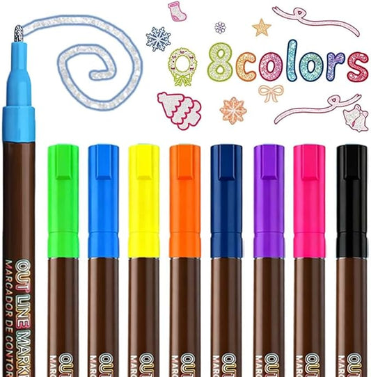 Marker Pen for Highlight Self-Outline Metallic, Double Line Magical Pens for Adult Coloring Books, Color Glitter Markers for Adults, Back to School Supplies for Kids, Toddler Gifts (12)