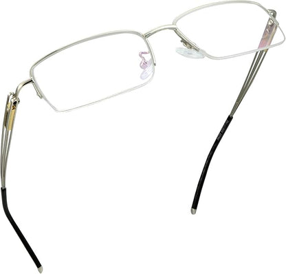 LifeArt Alloy Semi-Rimless Reading Glasses,Blue Light Blocking Glasses, Anti Eyestrain, Computer Gaming Glasses, TV Glasses for Men, Anti Glare (Silver, +3.25 Magnification)