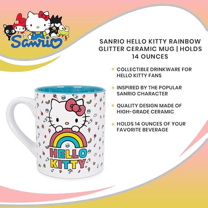 Silver Buffalo Sanrio Hello Kitty Rainbow Glitter Ceramic Mug, 14 Ounces