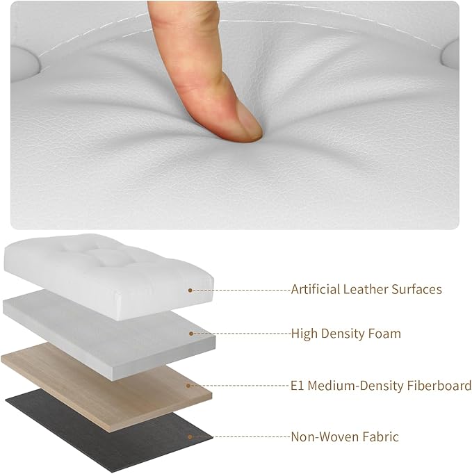 Ottoman with Storage. Leather Foldable Ottomans with Thick Foam Padded Seat. Foot Rest Stool Storage for Living Room and Bedroom. Side Pockets and Handles Designed. 17x13x13in, White