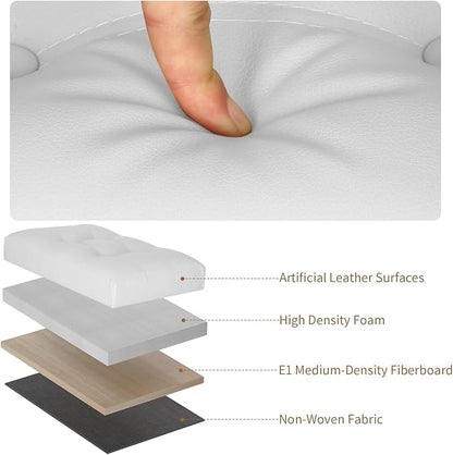 Ottoman with Storage. Leather Foldable Ottomans with Thick Foam Padded Seat. Foot Rest Stool Storage for Living Room and Bedroom. Side Pockets and Handles Designed. 17x13x13in, White