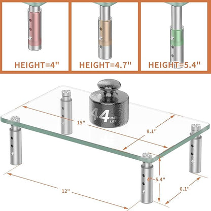 Hemudu 2 Pack Monitor Stand - 3 Adjustable Height Riser, Computer Stand, Desktop Organizer for PC, Laptop - Clear