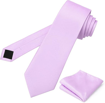 PenSee Men's Tie Set Solid Pure Color 3.15" (8CM) Classic Formal Plain Necktie and Pocket Square Set For Men