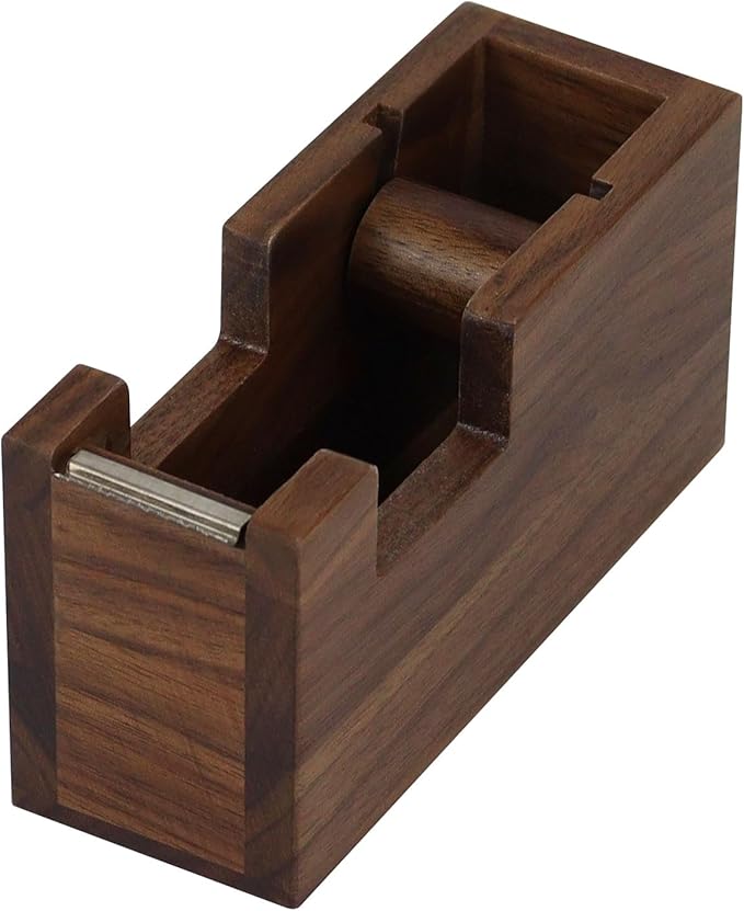 Multibey Natural Eco-Friendly Walnut Wooden 1 Inch Core Desktop Adhesive Tape Dispenser Cutter with Tape Office School Gift Idea (Walnut)