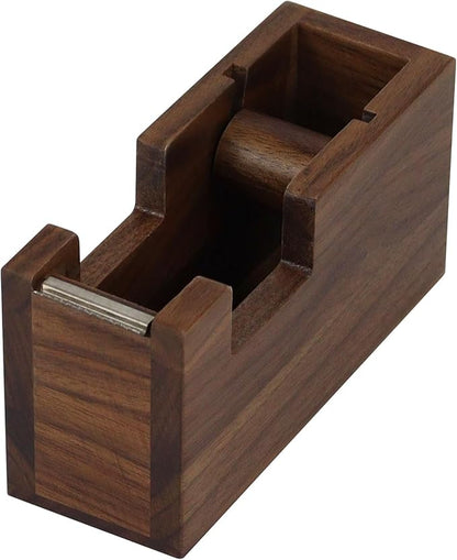 Multibey Natural Eco-Friendly Walnut Wooden 1 Inch Core Desktop Adhesive Tape Dispenser Cutter with Tape Office School Gift Idea (Walnut)