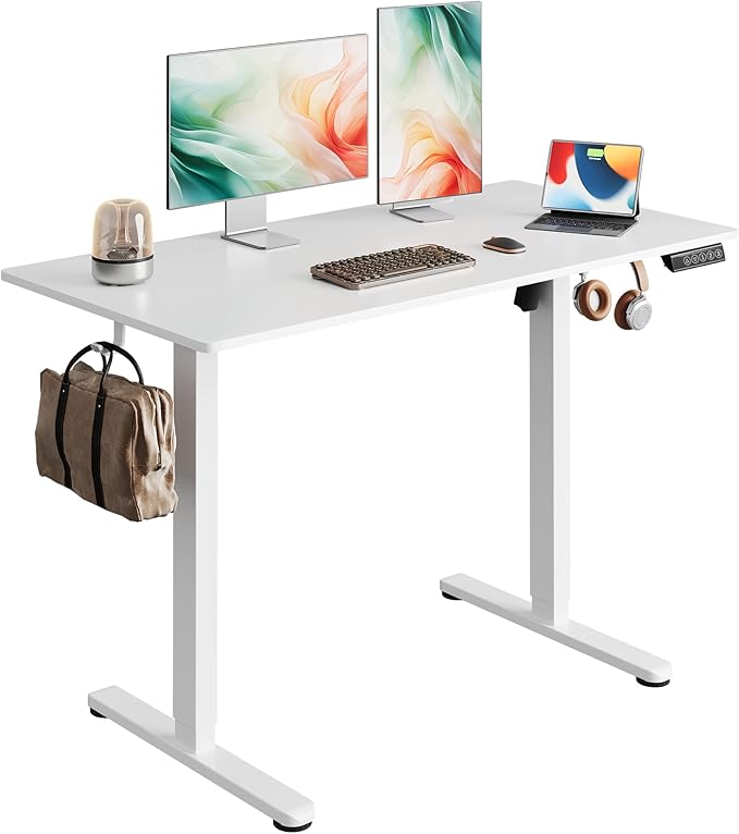 DEVAISE Whole Piece Standing Desk, 48 x 24 Inch Electric Standing Desk with Adjustable Height, 3-Preset Memory Sit Stand up Desk, One Piece Desktop Computer Desk for Home, Office (White)