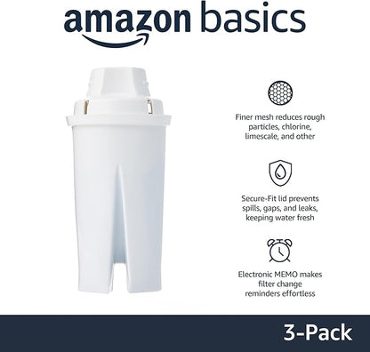 Amazon Basics Replacement Water Filters for Water Pitchers, BPA-Free, WQA & NSF Certified, Compatible with Brita Water Pitchers & Drinking Water Filter Systems, 6 Month Filter Supply, 3-Pack