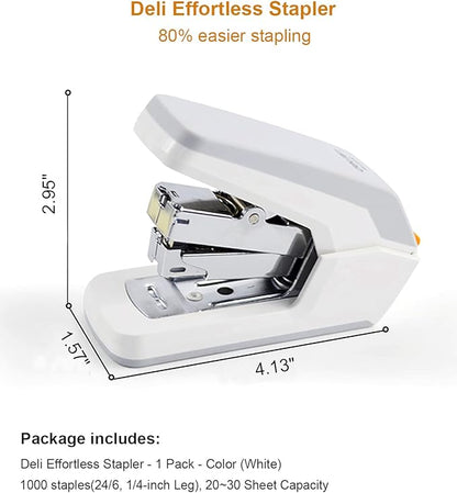 Deli Effortless Standard Desktop Stapler, One Finger Touch Stapling, Easy to Load Ergonomic Stapler, 25 Sheet Capacity, Includes 1000 Staples and A Staple Remover