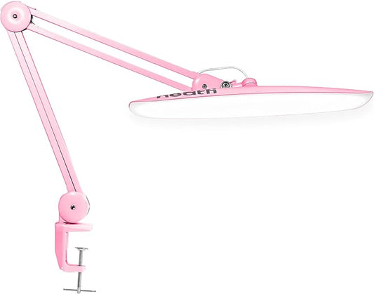 Neatfi XL LED Desk Lamp with Clamp, 2200 Lumens, 24W, 20-Inch Wide Head, Dimmable 4 Brightness Levels, Task Light for Home Office, Crafts, Workbench (Non-CCT, Pink)