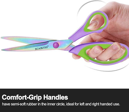 Scissors All Purpose, Sharp Titanium Blades Shears, Rubber Soft Grip Handle, Multipurpose scissors 3 pack, Great for Office, Fabric, Craft, Sewing, Arts, School and Home Supplies, Green