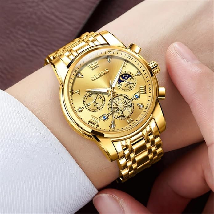 OLEVS Men Silver Watches,Men's Stainless Steel Chronograph Watch,Man Analog Quartz Big Face Male Watches Luxury Waterproof Roman Numeral Dress Diamond Relojes para Hombre