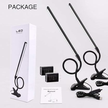 Clamp on Lamp, Clip Light, Desk Lamps 3 Color Temperature Setting, 10 Brightness Levels, 2m USB Cord Power Supply and AC Adapter Included, Pack of 2 (Black)