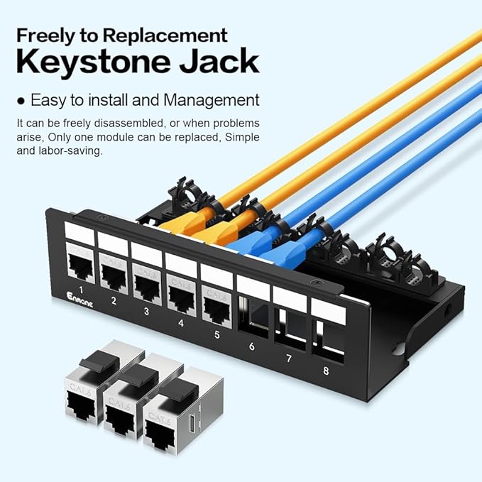 8 Port Patch Panel CAT6 Keystone Patch Panel UTP Network for Home/Office (1U 8Port, CAT6 Shielded)