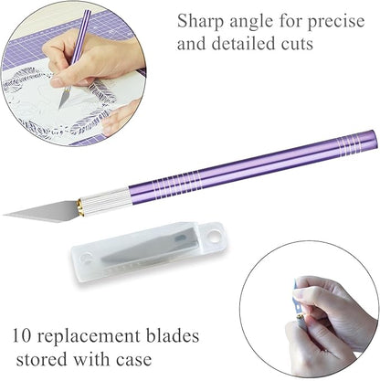 Headley Tools Rotary Cutter Set - 45mm Fabric Cutter, 5 Extra Rotary Blades, A3 Cutting Mat, Quilting Ruler and Sewing Clips, Craft Knife Set, Ideal for Crafting, Sewing, Patchworking, Purple