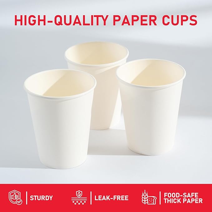 12 oz 1000 Pack Disposable Paper Coffee Cups, Hot Paper Cups, Thickened Leak-Free White Coffee Cups for Hot and Cold Drinks