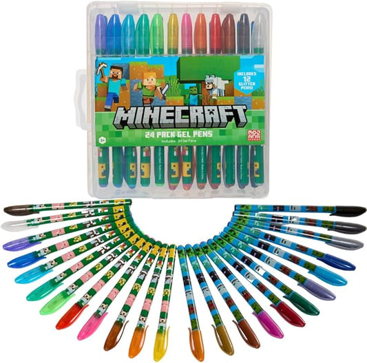 Innovative Designs Minecraft Gel Pens Set for Kids, 24 Pack with Glitter Gel Pens, Cute Pens for Boys and Girls
