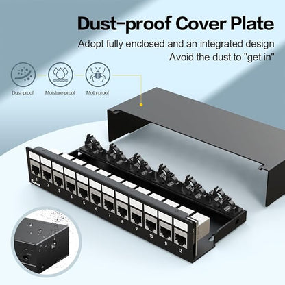 12 Port Patch Panel CAT6 Keystone Patch Panel (EC Listed) Network for Home/Office (1U 12Port, CAT6 Shielded)
