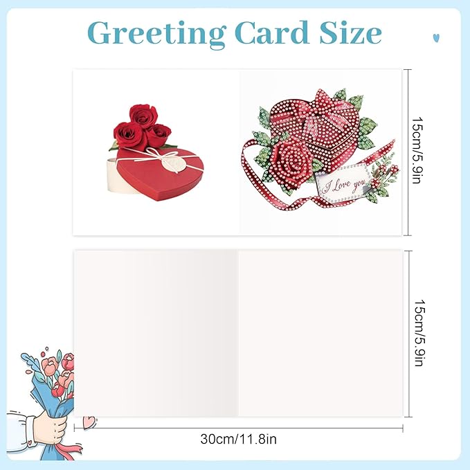 jinglinhh 12pcs Valentine's Day Diamond Art Painting Rose Flower Love Heart Cake Greeting Cards with Envelopes, DIY Card Making Kits for Adults, Diamond Art Holiday Birthday Cards Craft Gifts