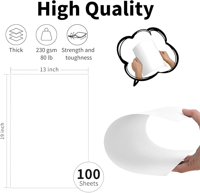 13 x 19 White Cardstock 80lb, Goefun Heavy-Weight Cover Card Stock 100 Pack, Thick Printer Paper for Inkjet or Laser Printers, Photos, Poster, Menu, Demo Board, Flip Chart