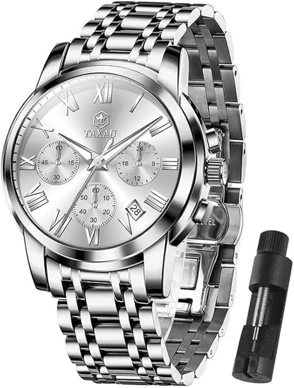 Watch Men Stainless Steel Luxury Diamond Chronograph with Date Business reloj de Hombre